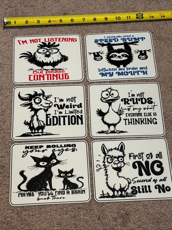 Other - Set of 6 Funny Animal Quote Signs - 3D printed 6” x 5”
